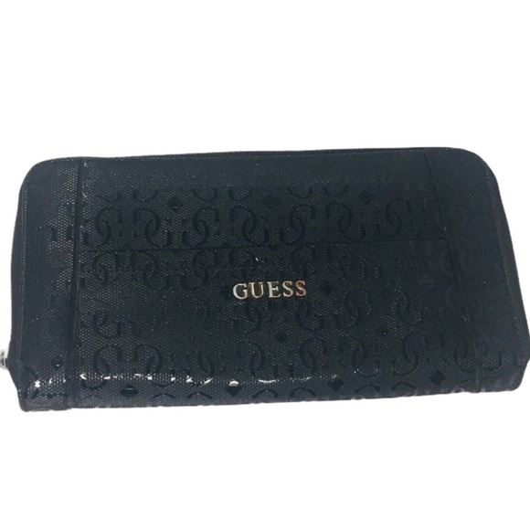 GUESS Signature Printed Zip Around Wallet Black One Size - Picture 1 of 13